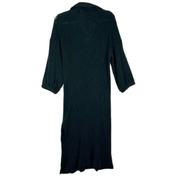 Free People Beach Pacific Maxi Dress Size Large Black V-Neck Collared Ribbed - Picture 3 of 7